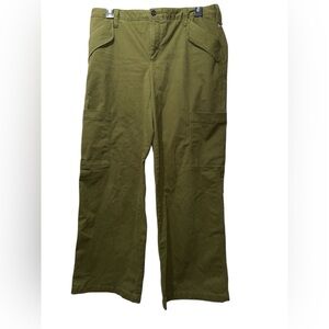 Banana Republic Women Wide Leg  Authentic Chino Cargo Pant Green Cotton Size 14